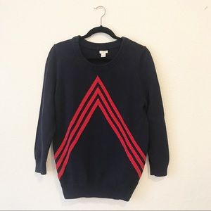 J. Crew Navy Sweater Sz L Red Chevron Triangles